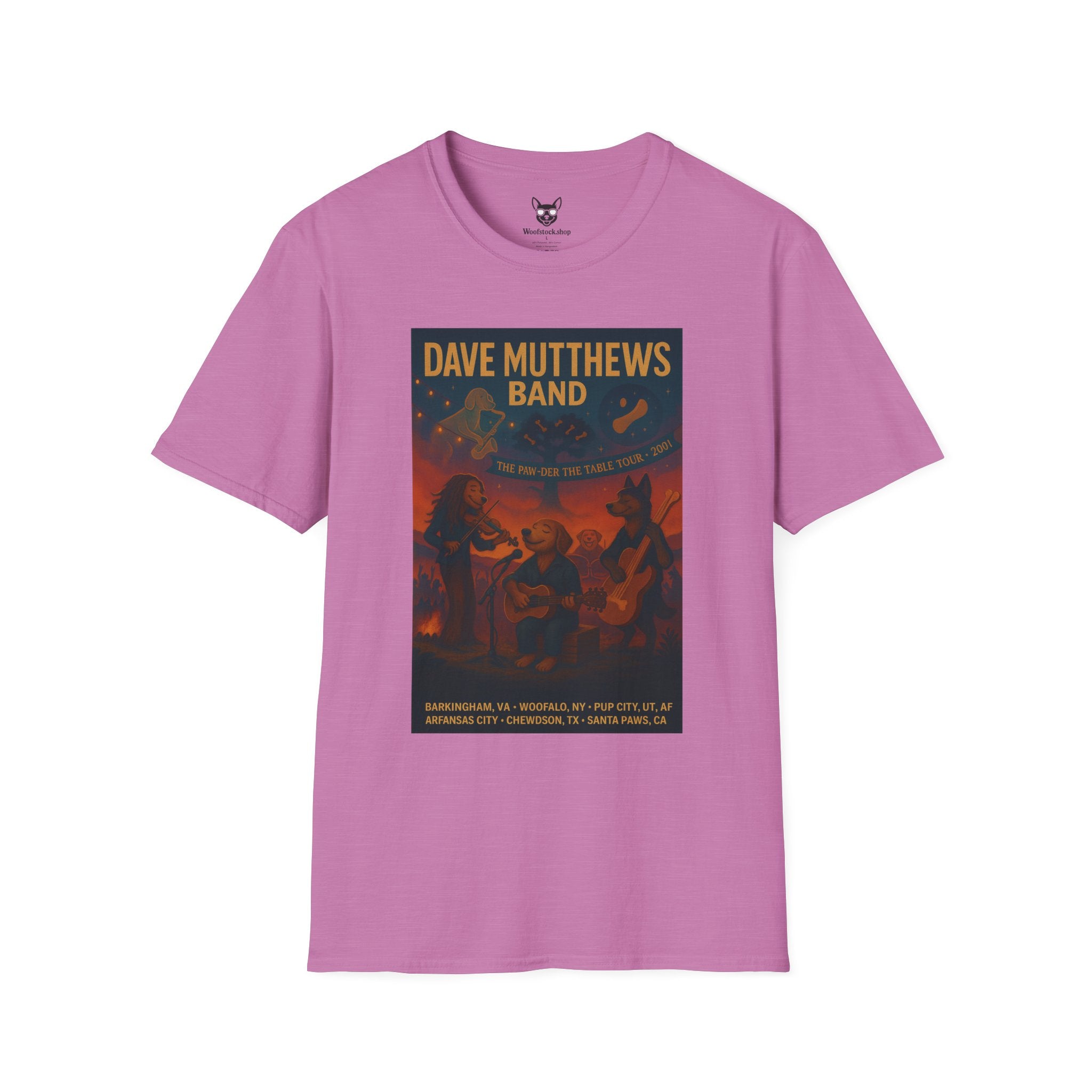 Dave Matthews Band Concert Poster Dog Parody Unisex Softstyle T-Shirt -- Funny Dog Concert Tee for Music and Dog Lovers